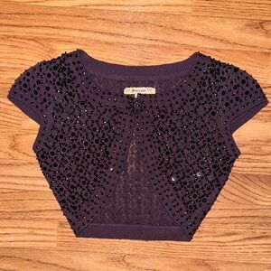 Y2K Forever 21 Sequins Cropped Single Button Cardigan Size Small Purple Over Top